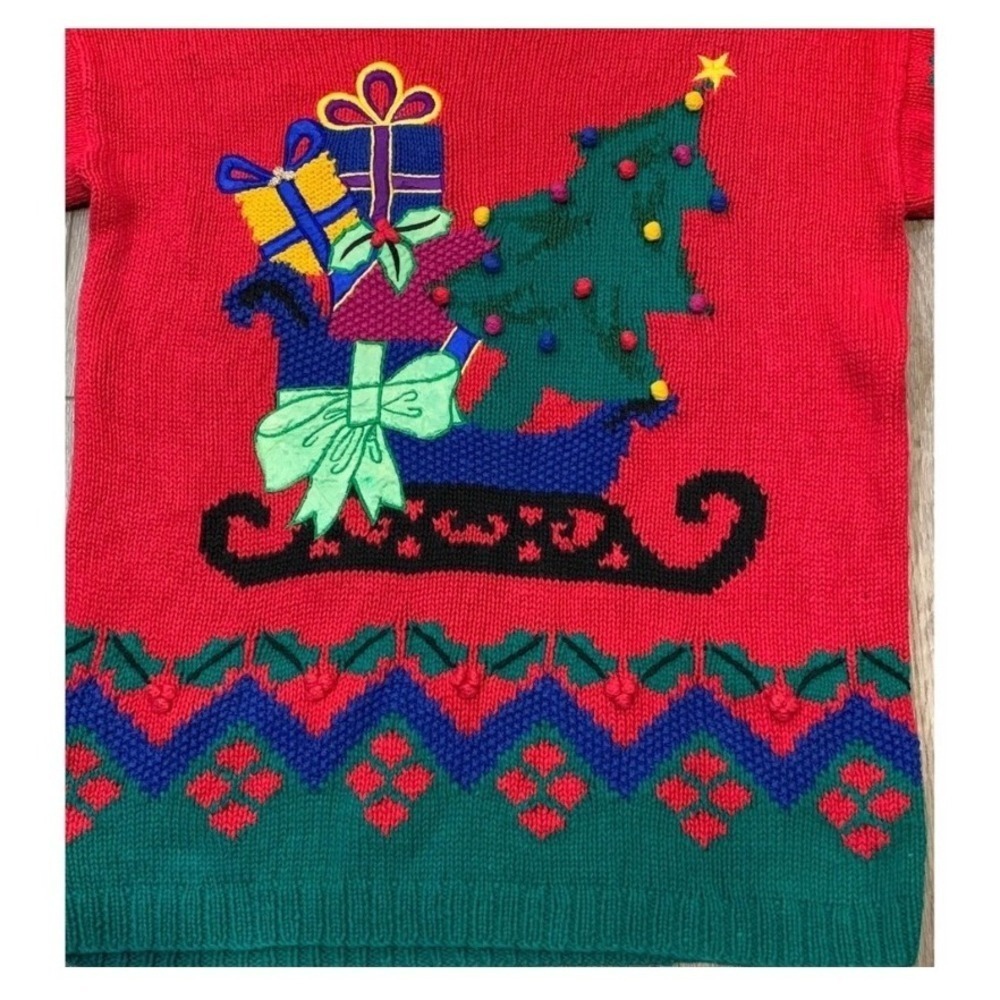 Vintage Handmade Talbots Izod Ugly Christmas Sweater Red Retro 90s Y2K  M Rare